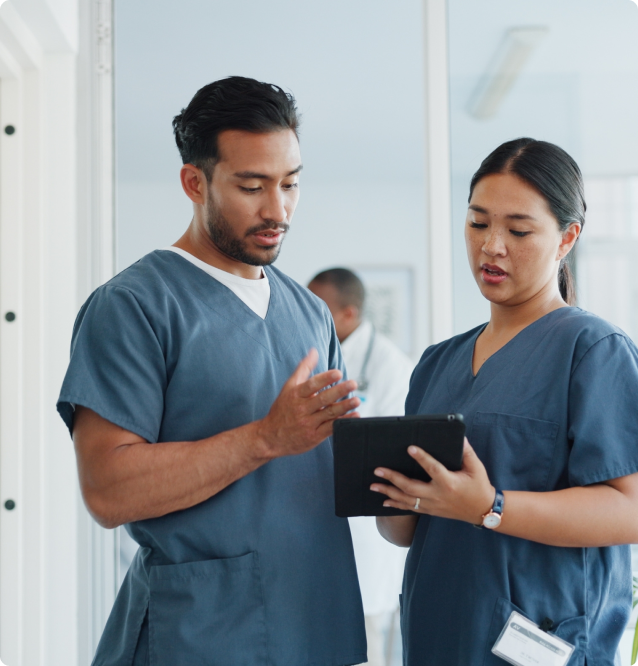 Two nurses using the professional advancement component of the Creative Health Care Insight page